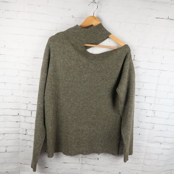 MYSTREE GREEN COLD SHOULDER LONG SLEEVE COWL NECK SWEATER SIZE LARGE - Picture 4 of 7
